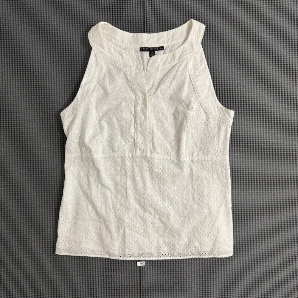 Lafayette 148 New York White Eyelet Sleeveless Blouse Shell Top Size 14